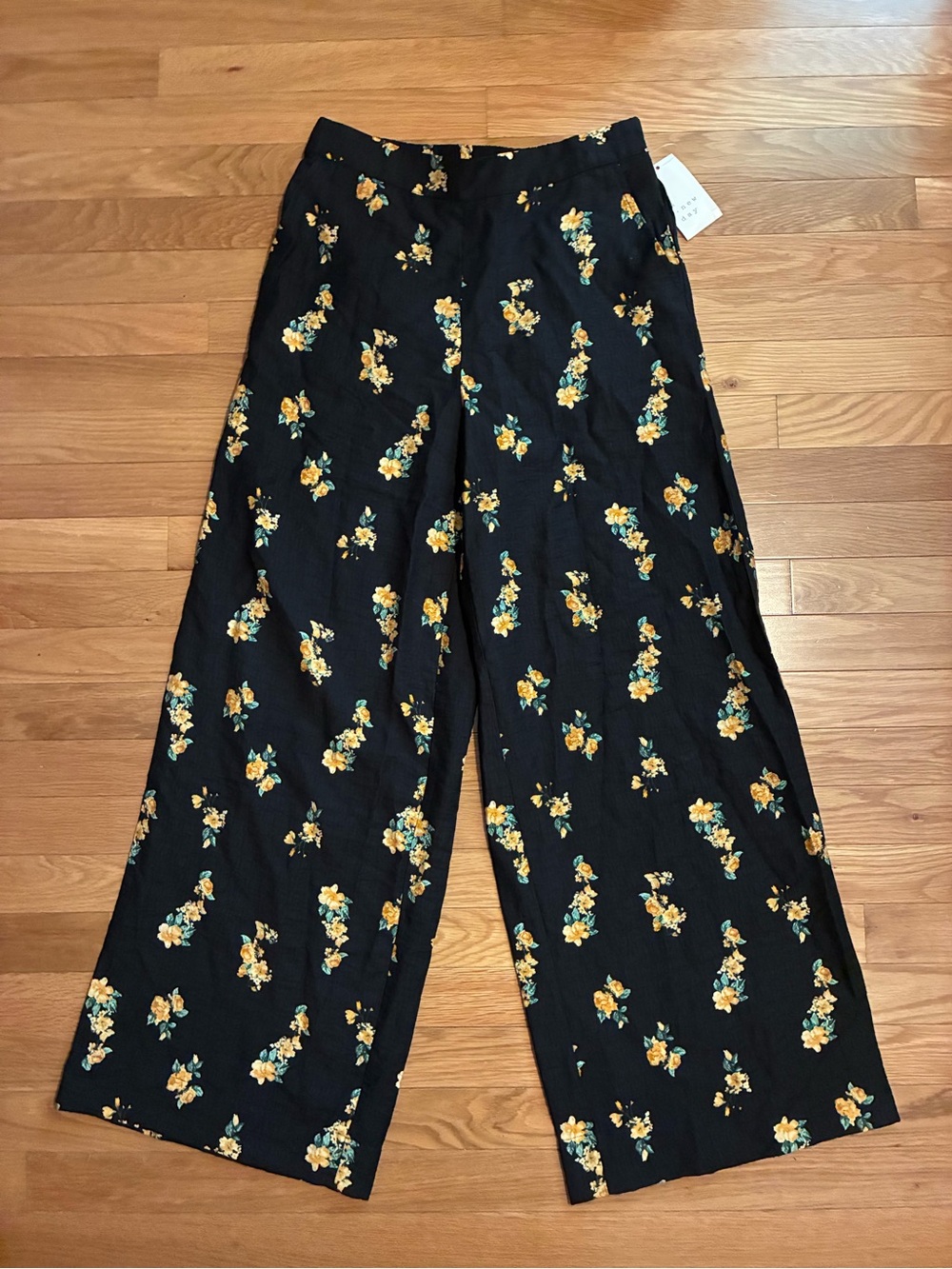 a new day Black Wide-Leg Kids Pants with Yellow Floral Print